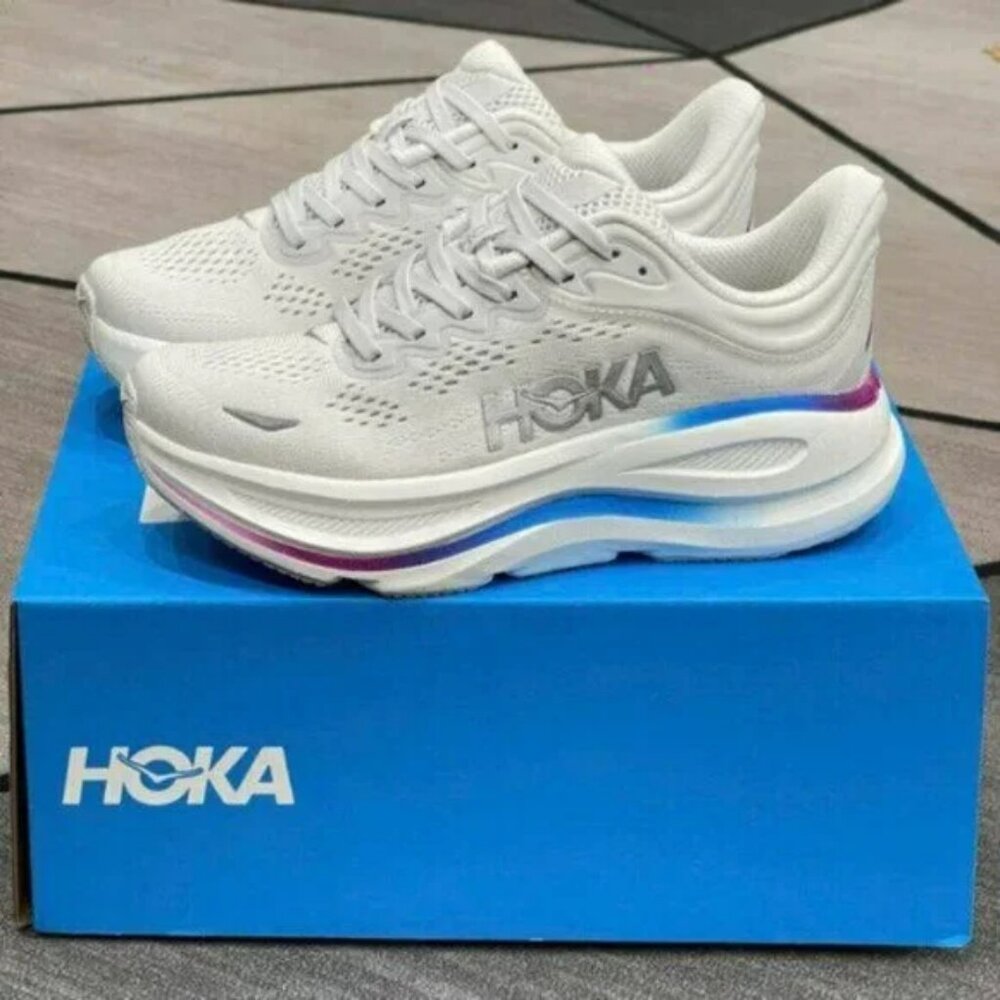 HOKA Women's Bondi 9 Running Shoes Color: cosmic grey / white